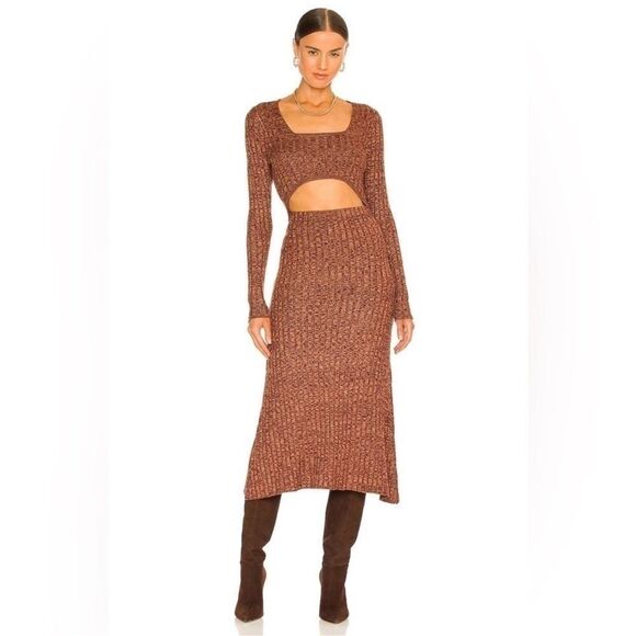 NWOT AFRM Skye Long Sleeve Cutout Waist Knit Midi Dress in Marled Port Royale XL - Picture 2 of 12